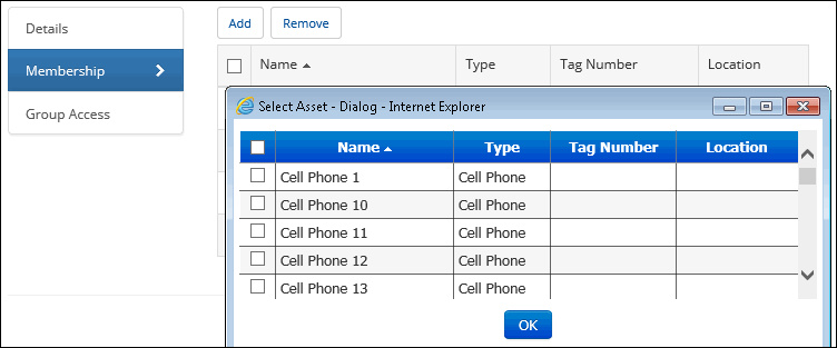 Asset Group Membership Tab