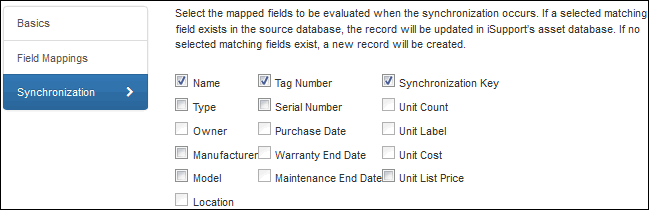 Asset Integration Synchronization Tab