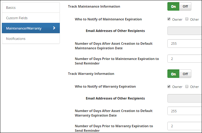 Asset Maintenance/Warranty