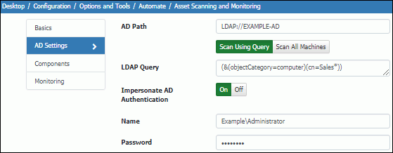 Inventory Scan Definition AD Settings