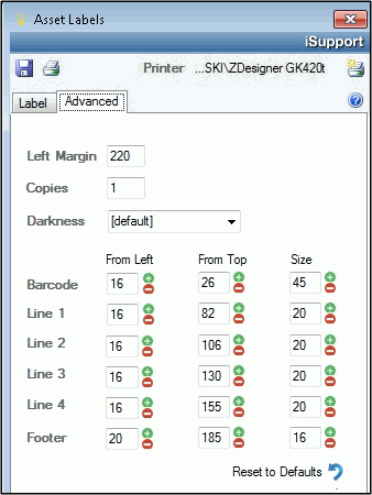 Asset Labels Advanced Tab