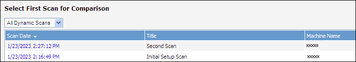 Select First Scan for Comparison dialog