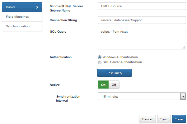 CMDB Integration Basics Tab