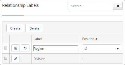 Company Relationship Label screen