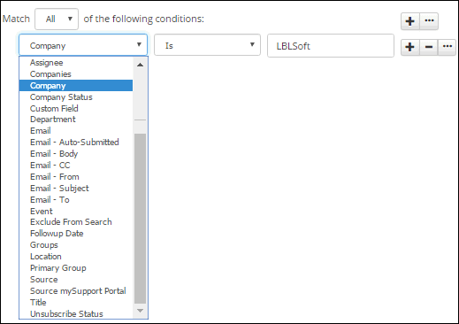 Customer Rule Conditions Dropdown