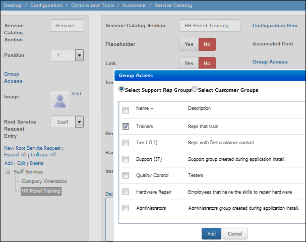 Service Catalog Group Access