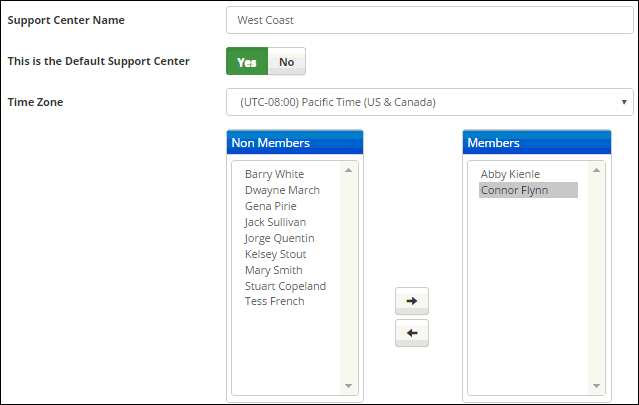 Support Center screen