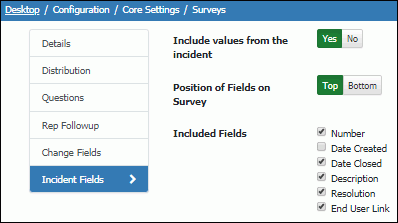 Survey Incident Fields tab